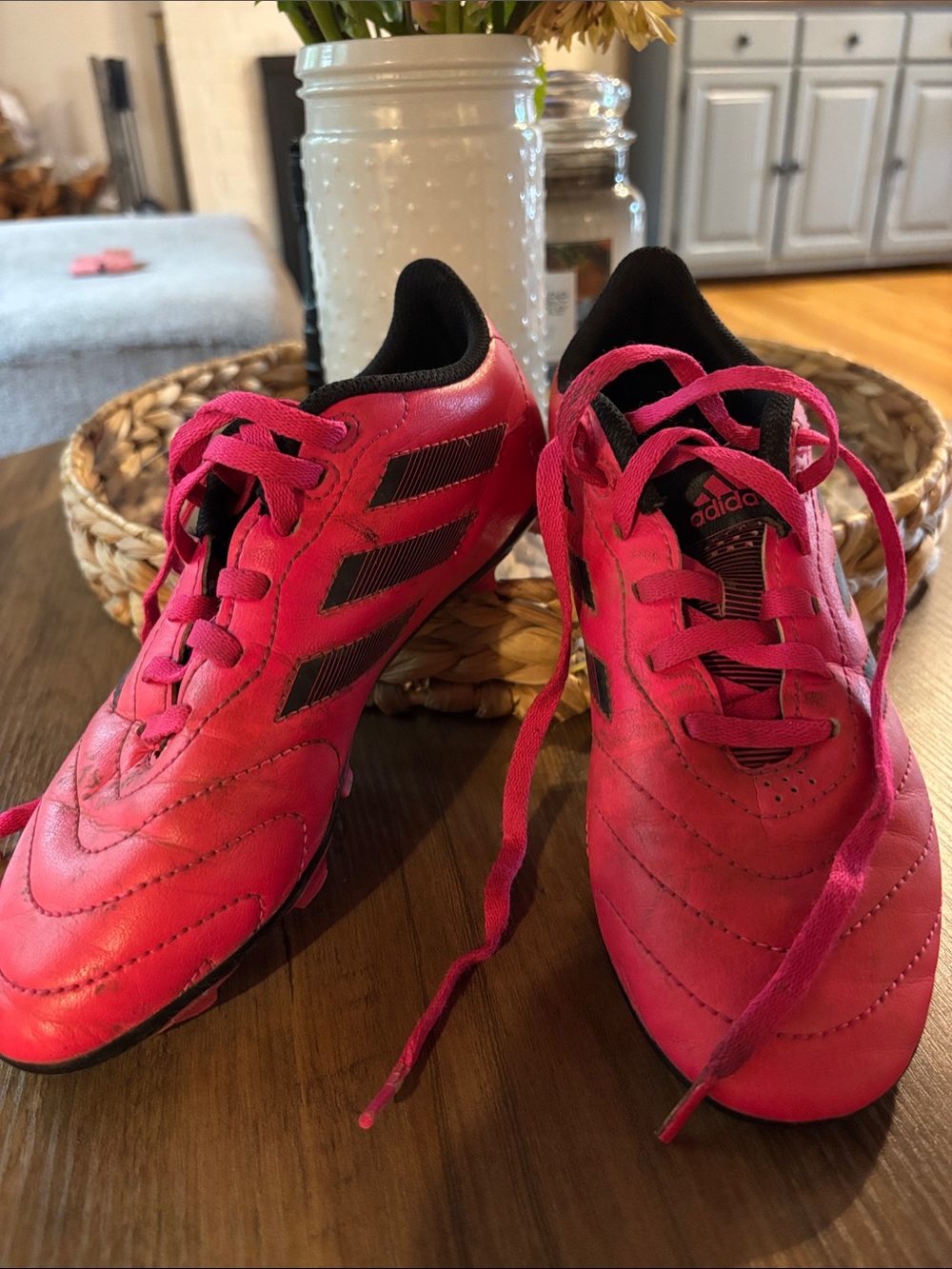 adidas Pink Youth Soccer Cleats with Black Stripes